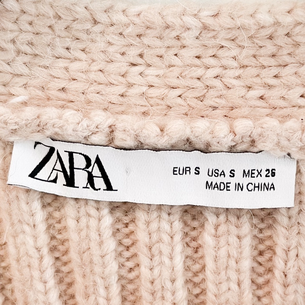 Zara Thick Knit Crop V-Neck Winter Sweater Tan Size Small - Picture 7 of 9